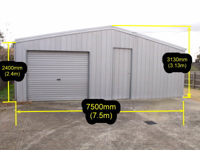 Realestateads.com.au - HUGE ZINCALUME GARAGE SHED 3.13m HEIGHT x 7.5m WIDTH x 8.05m DEPTH